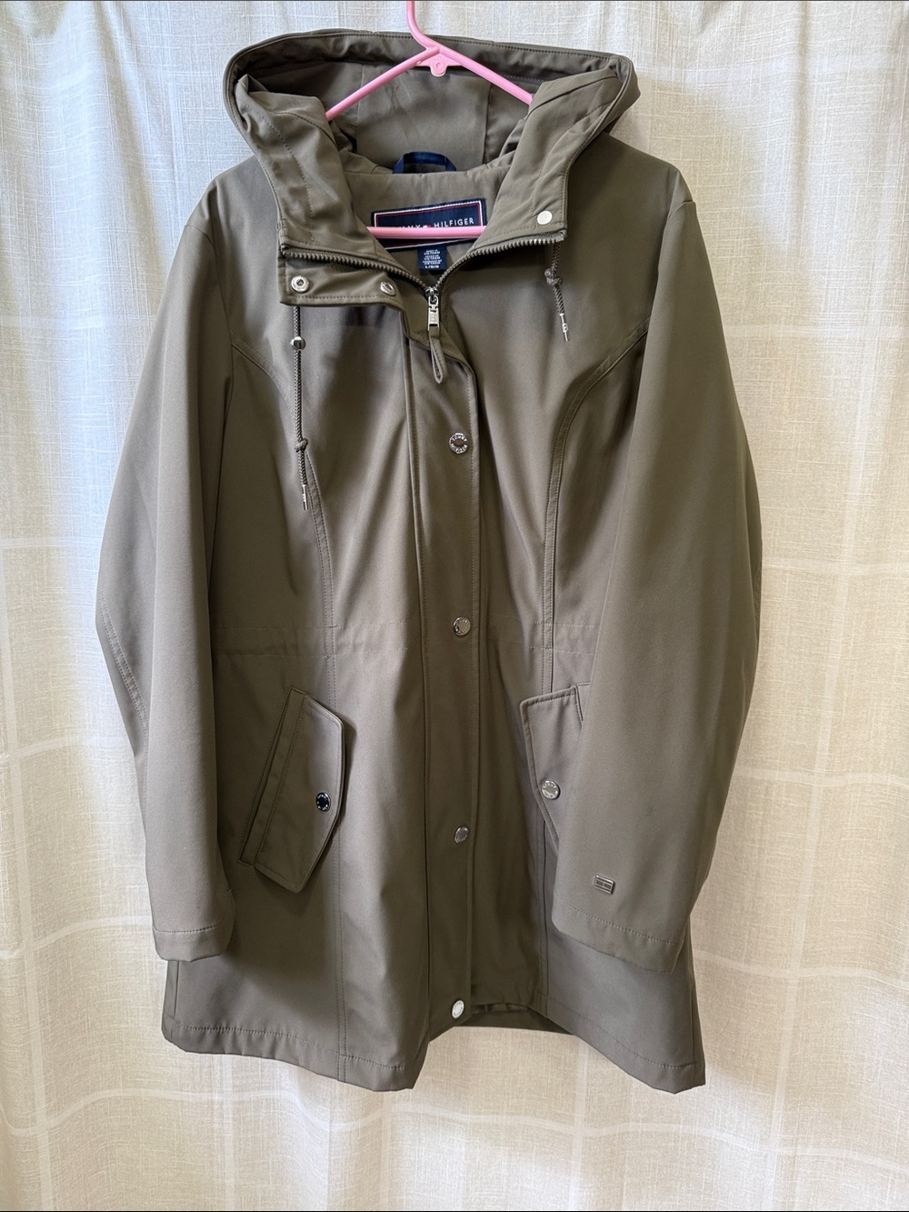 Tommy Hilfiger women’s large Olive Green Hooded Trench Coat